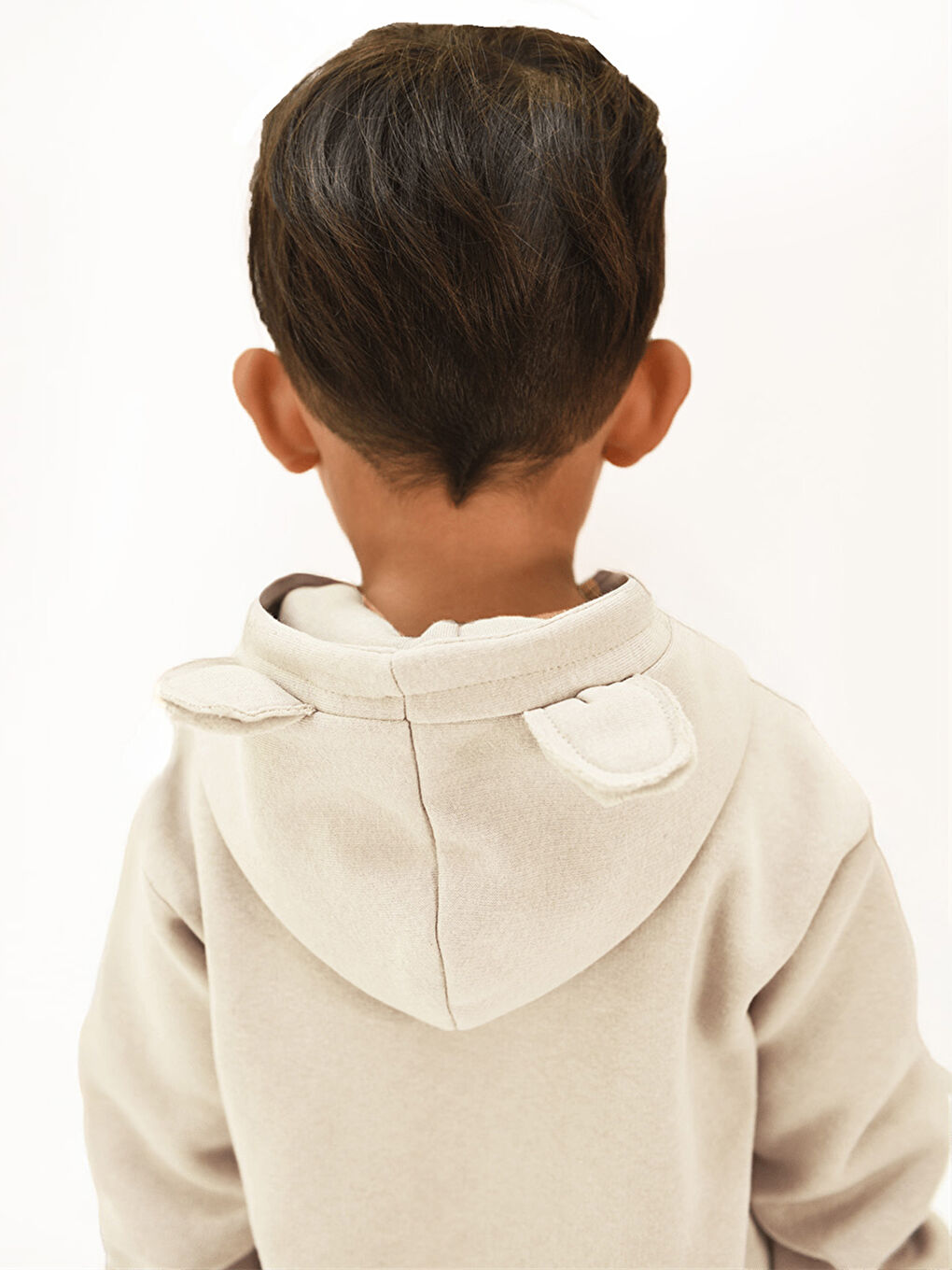 Ekru Çocuk Kulak Detaylı Kapüşonlu Alt Üst Takım-3