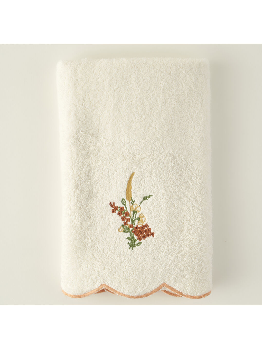 Ekru %100 Pamuk Flores Yüz Havlusu Krem (50x90 cm)