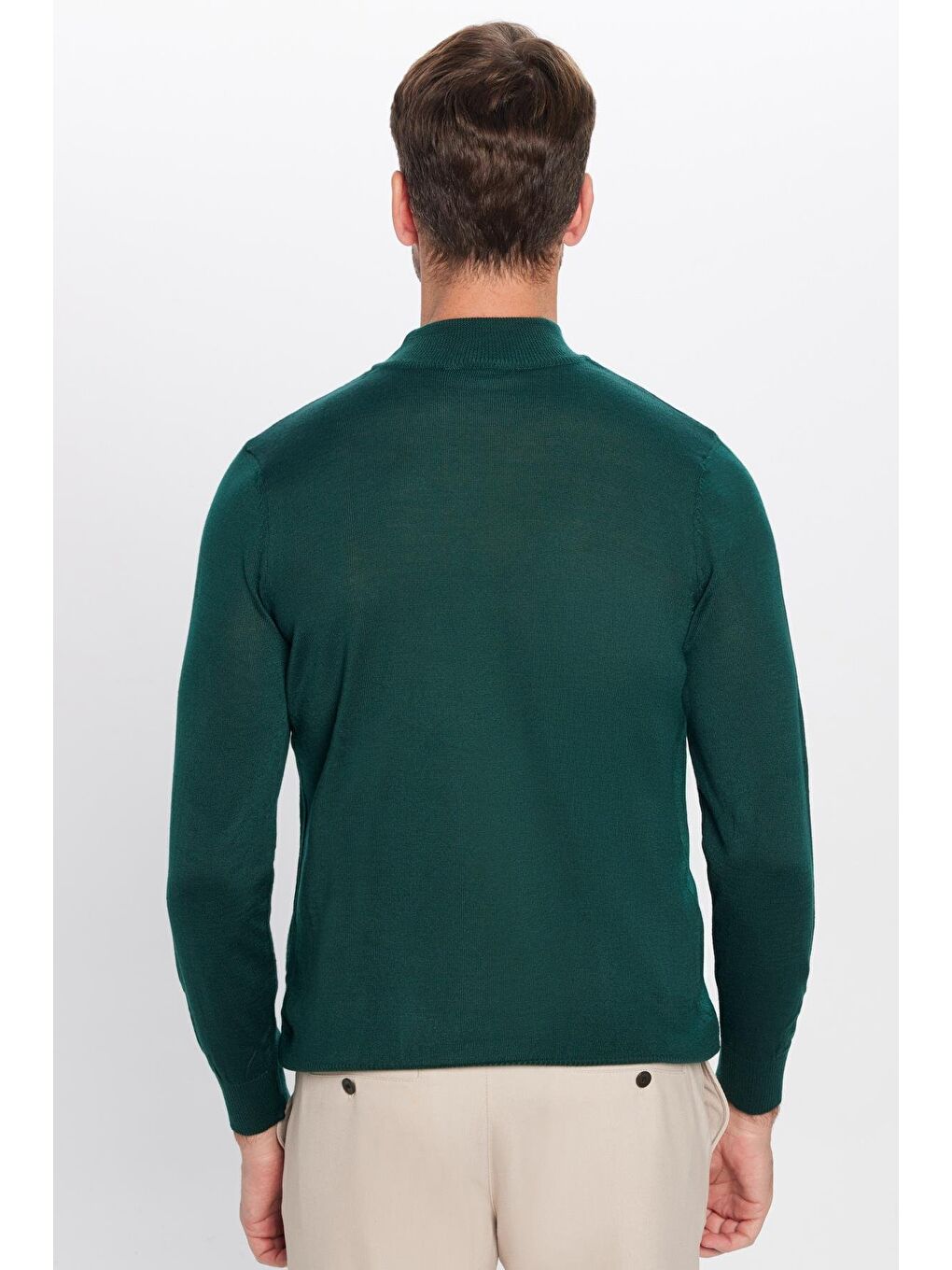 Erkek Standart Fit Normal Kesim Yarım Balıkçı Yaka Düz Yeşil Triko Kazak-5