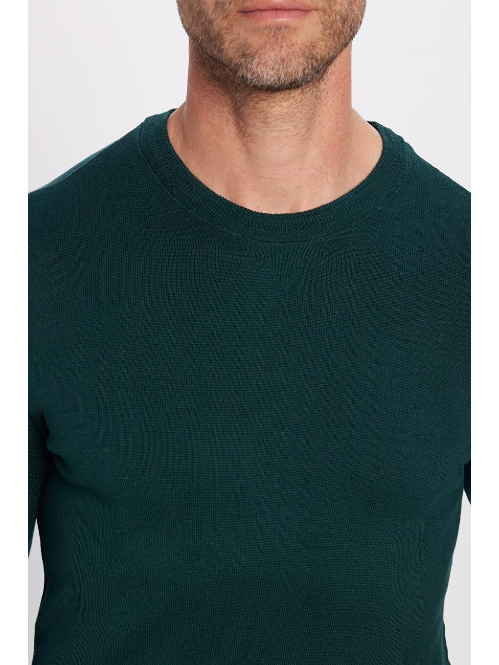 Erkek Standart Fit Normal Kesim Bisiklet Yaka Yeşil Triko Kazak-2