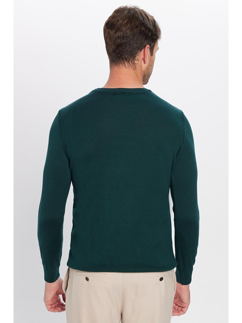 Erkek Standart Fit Normal Kesim Bisiklet Yaka Yeşil Triko Kazak-4