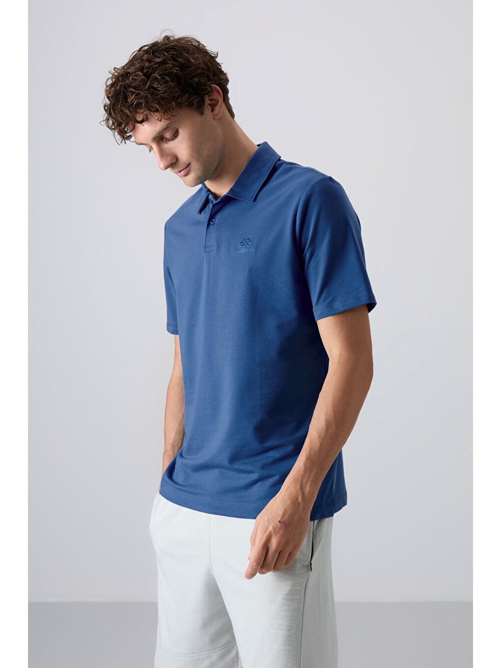 TOMMYLIFE Mavi Parlament Basic Logolu Standart Kalıp Triko Polo Yaka Erkek Tişört - 87748