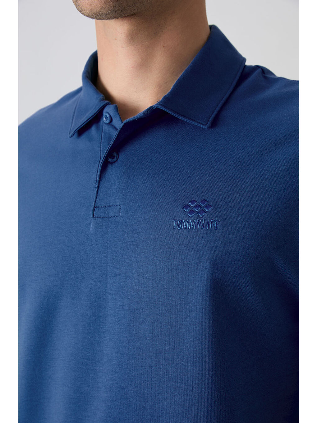 TOMMYLIFE Mavi Parlament Basic Logolu Standart Kalıp Triko Polo Yaka Erkek Tişört - 87748 - 1