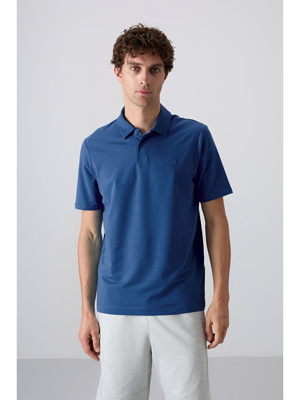 TOMMYLIFE Mavi Parlament Basic Logolu Standart Kalıp Triko Polo Yaka Erkek Tişört - 87748 - 3