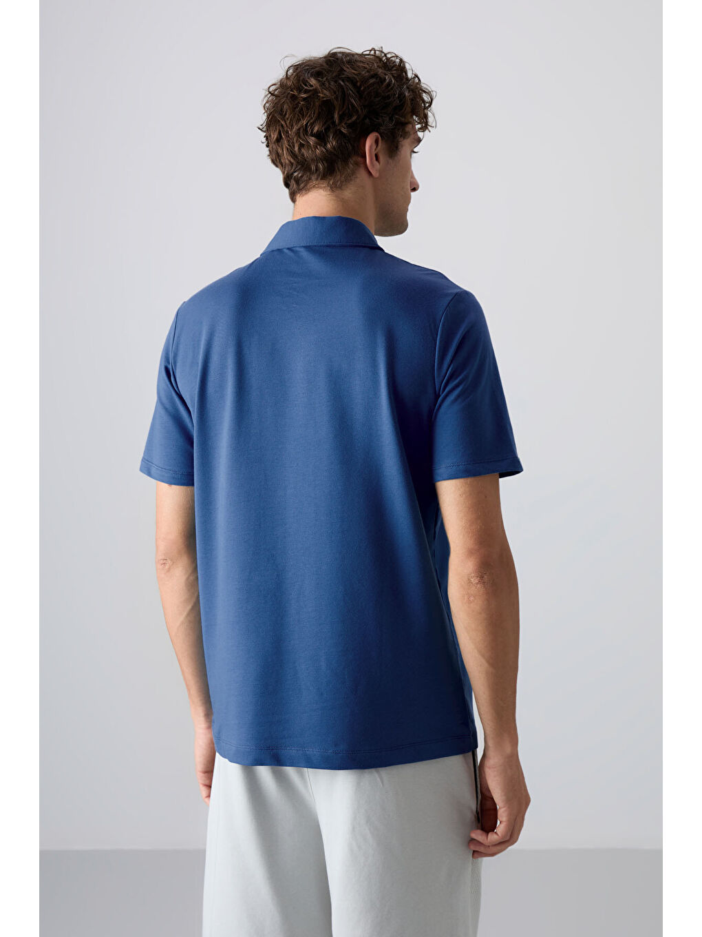 TOMMYLIFE Mavi Parlament Basic Logolu Standart Kalıp Triko Polo Yaka Erkek Tişört - 87748 - 4