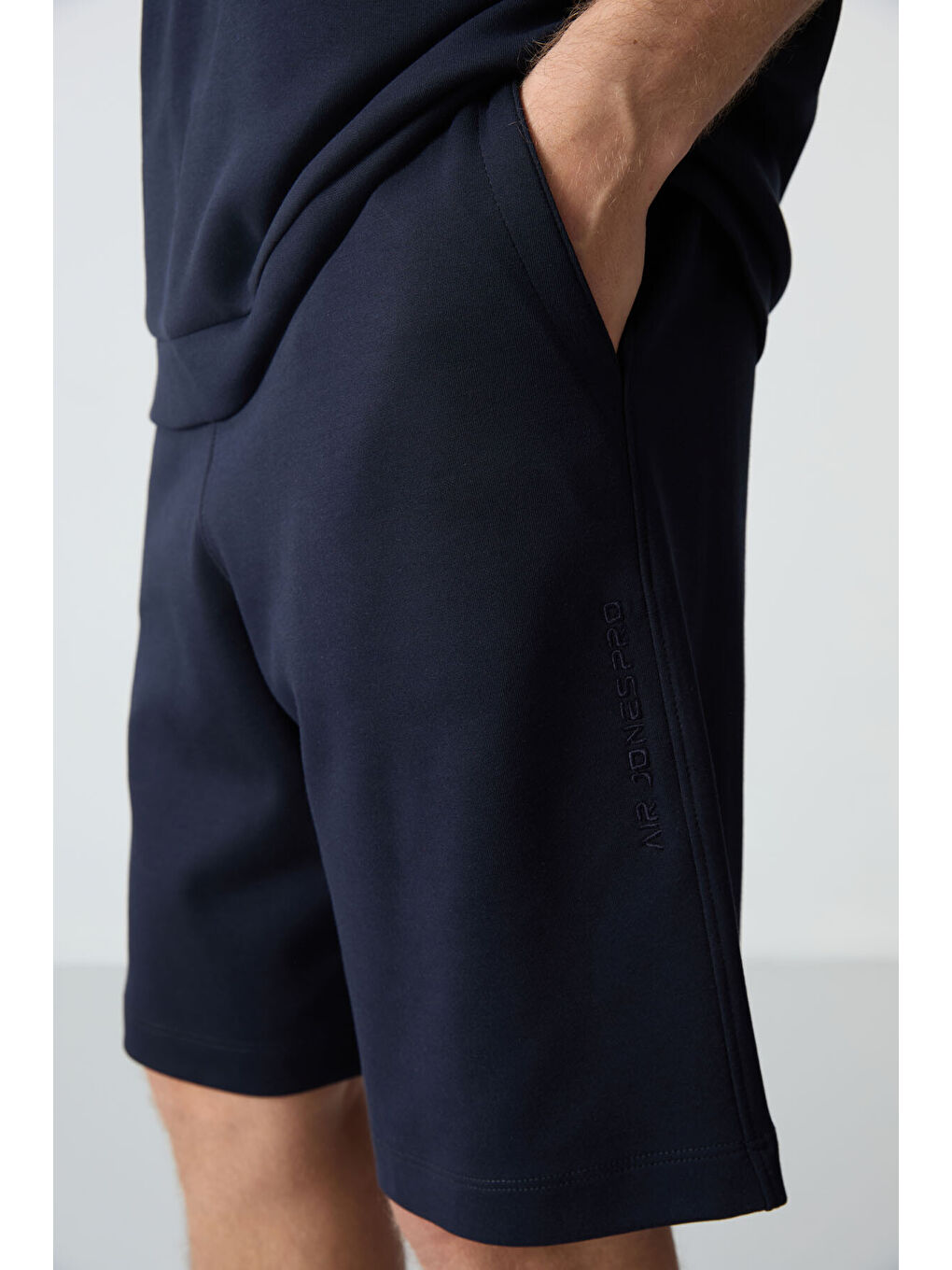 Lacivert Pamuklu Kalın Yumuşak Dokulu Comfort Fit Basic Erkek Şort Takım - 85257-3