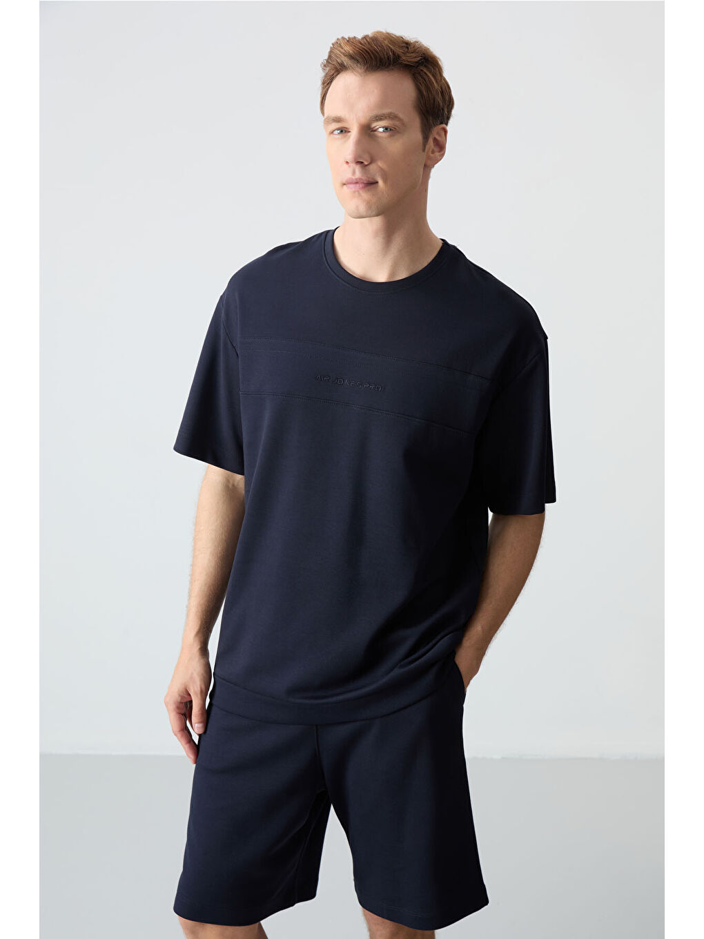 Lacivert Pamuklu Kalın Yumuşak Dokulu Comfort Fit Basic Erkek Şort Takım - 85257-4