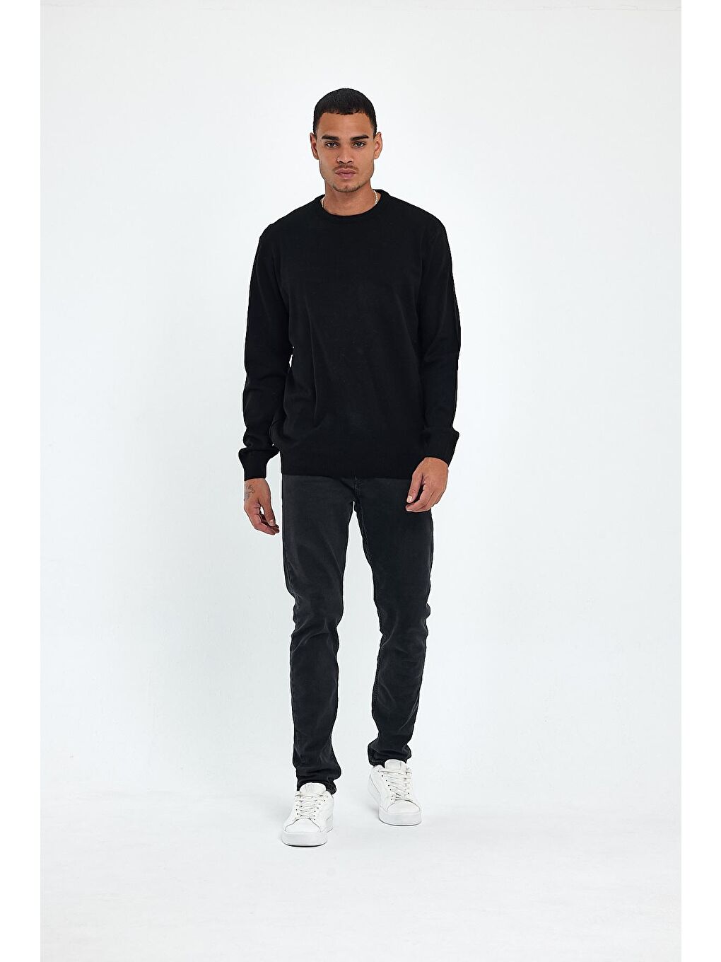 Siyah Bisiklet Yaka Kaşmir Triko Sweat spr24tr001