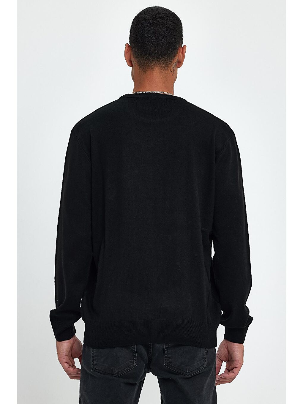 Siyah Bisiklet Yaka Kaşmir Triko Sweat spr24tr001-4