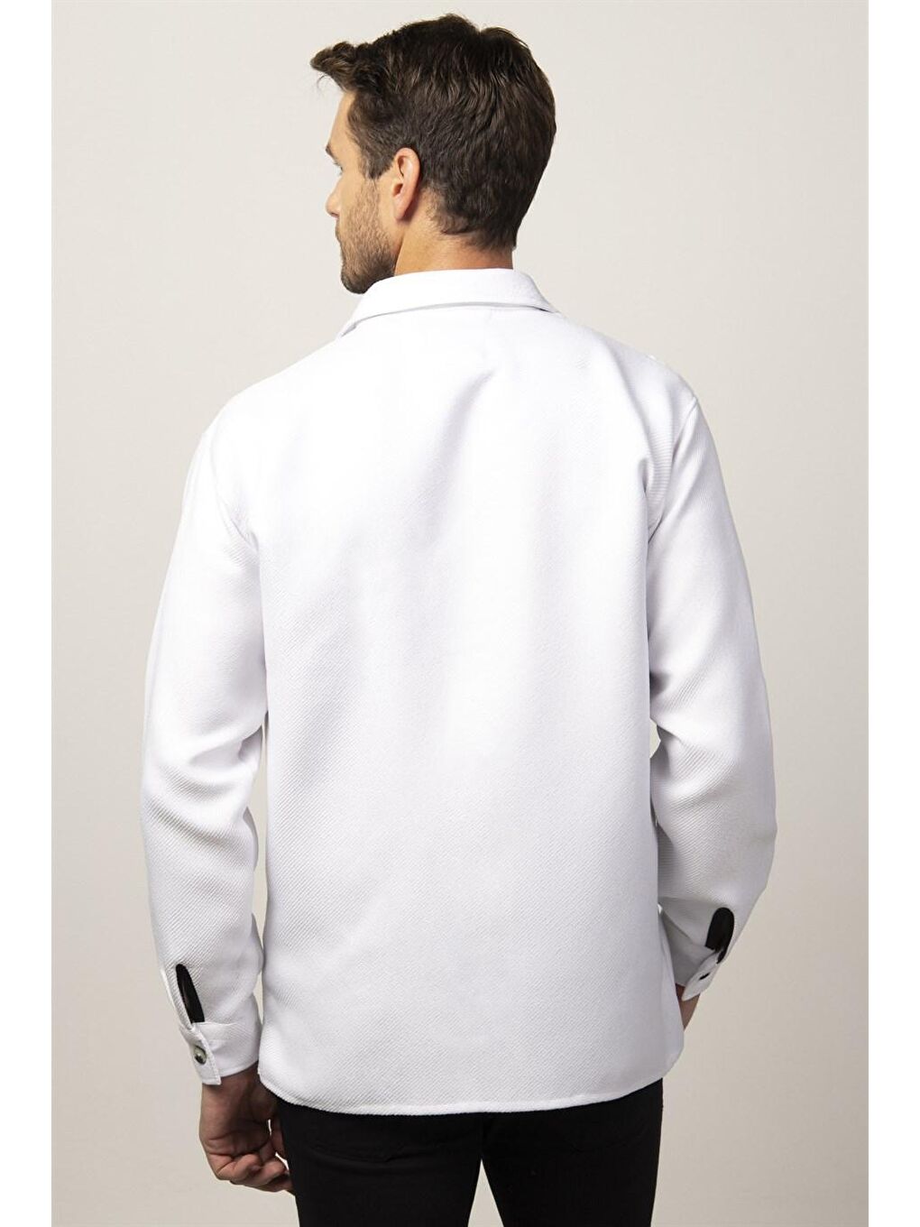 Relax Fit Çift Cep Kapaklı Kışlık Erkek Beyaz Gömlek-3