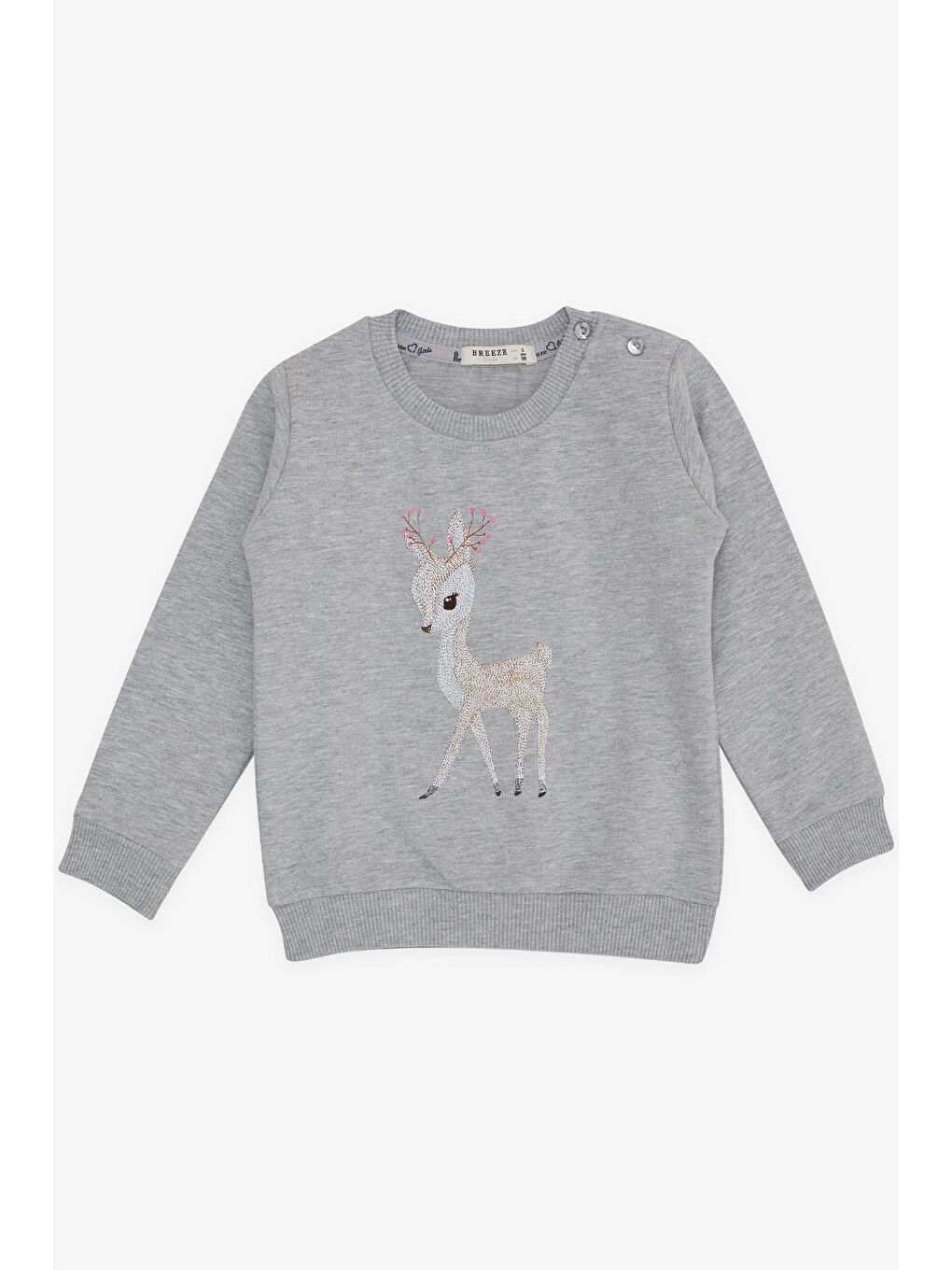 Bej Kız Çocuk Sweatshirt Sevimli Ceylan Baskılı Gri Melanj (1.5-5 Yaş)