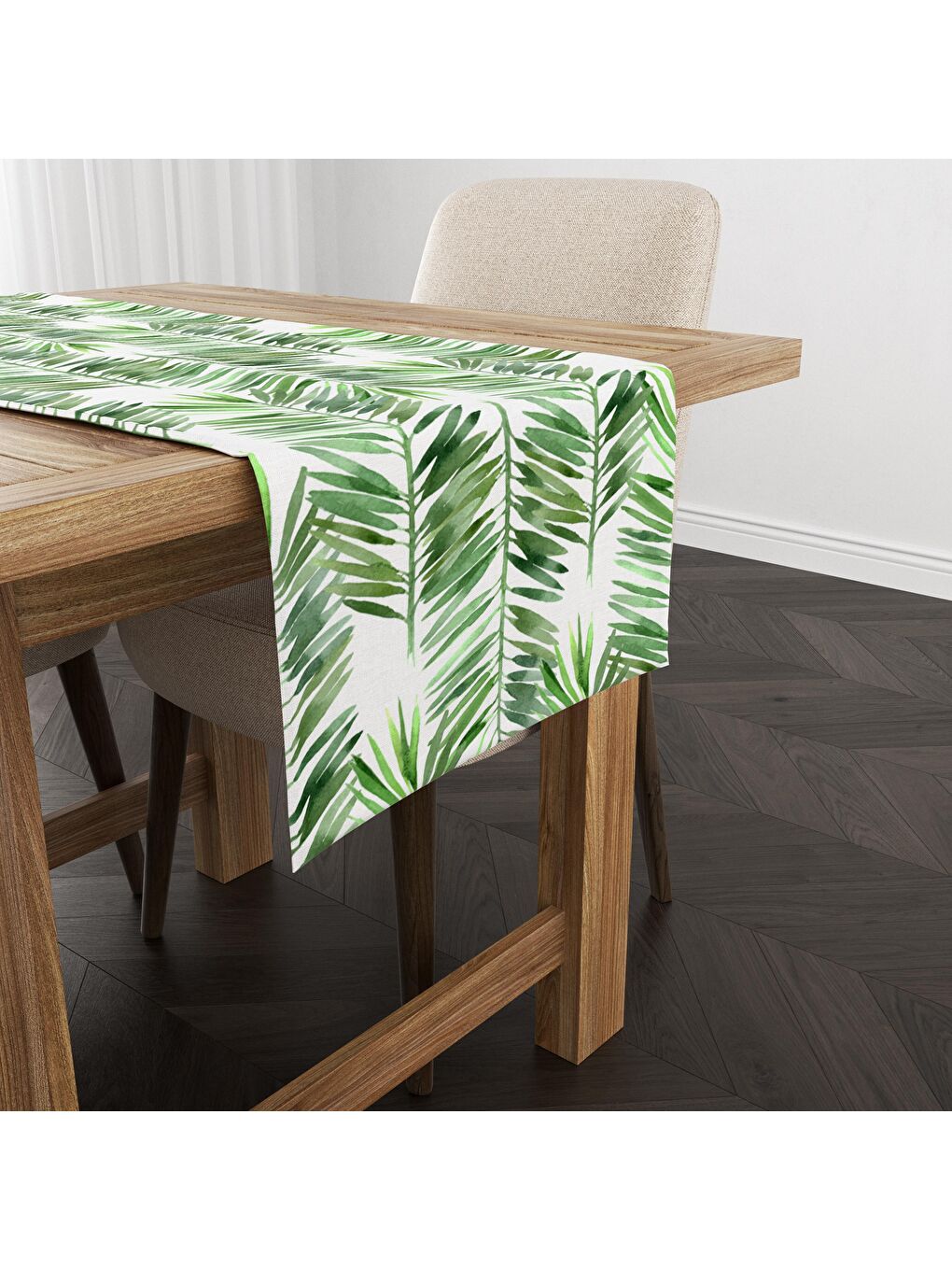 Karışık Yaprak Desenli Kadife Runner  40x140 cm-1