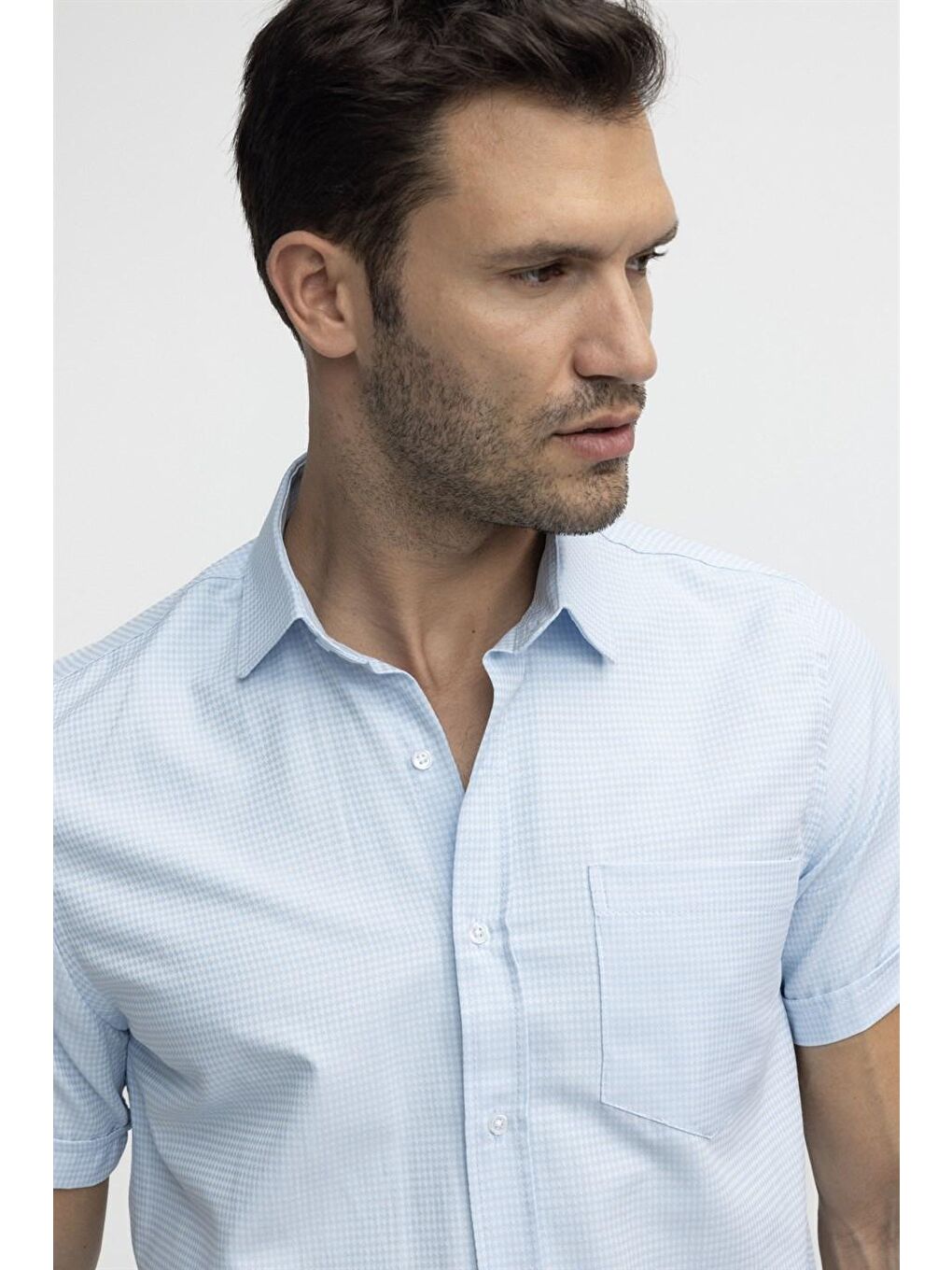 Klasik Fit Kısa Kol Armürlü Erkek Turkuaz Gömlek-2