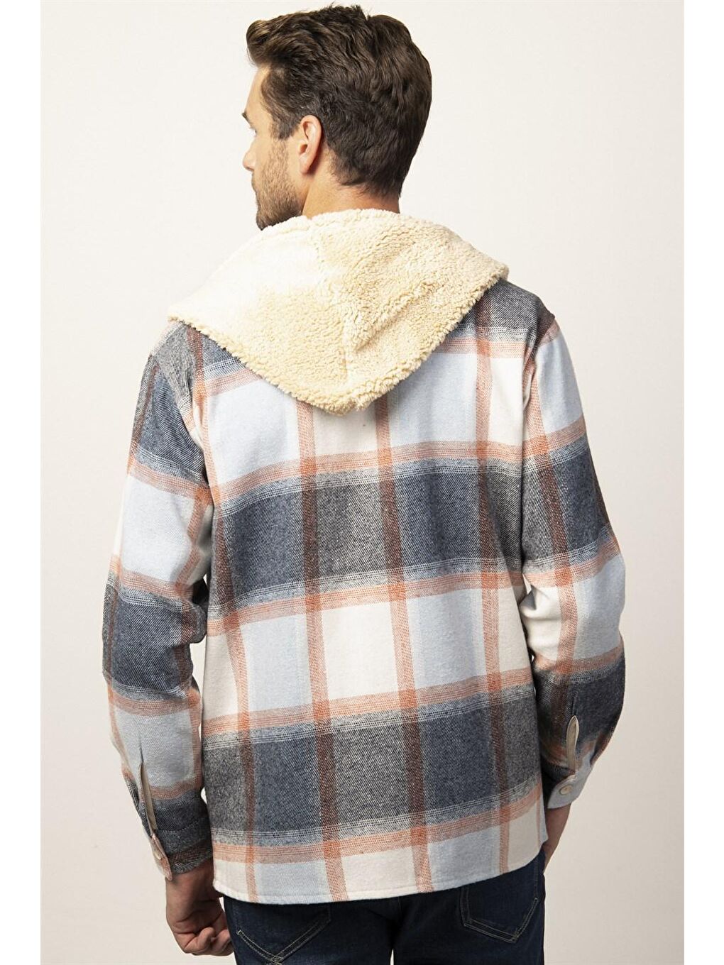 Mavi Relax Fit Kışlık Oduncu Ekoseli Çift Cep Kapaklı Kapüşonlu Erkek Renkli Gömlek-3