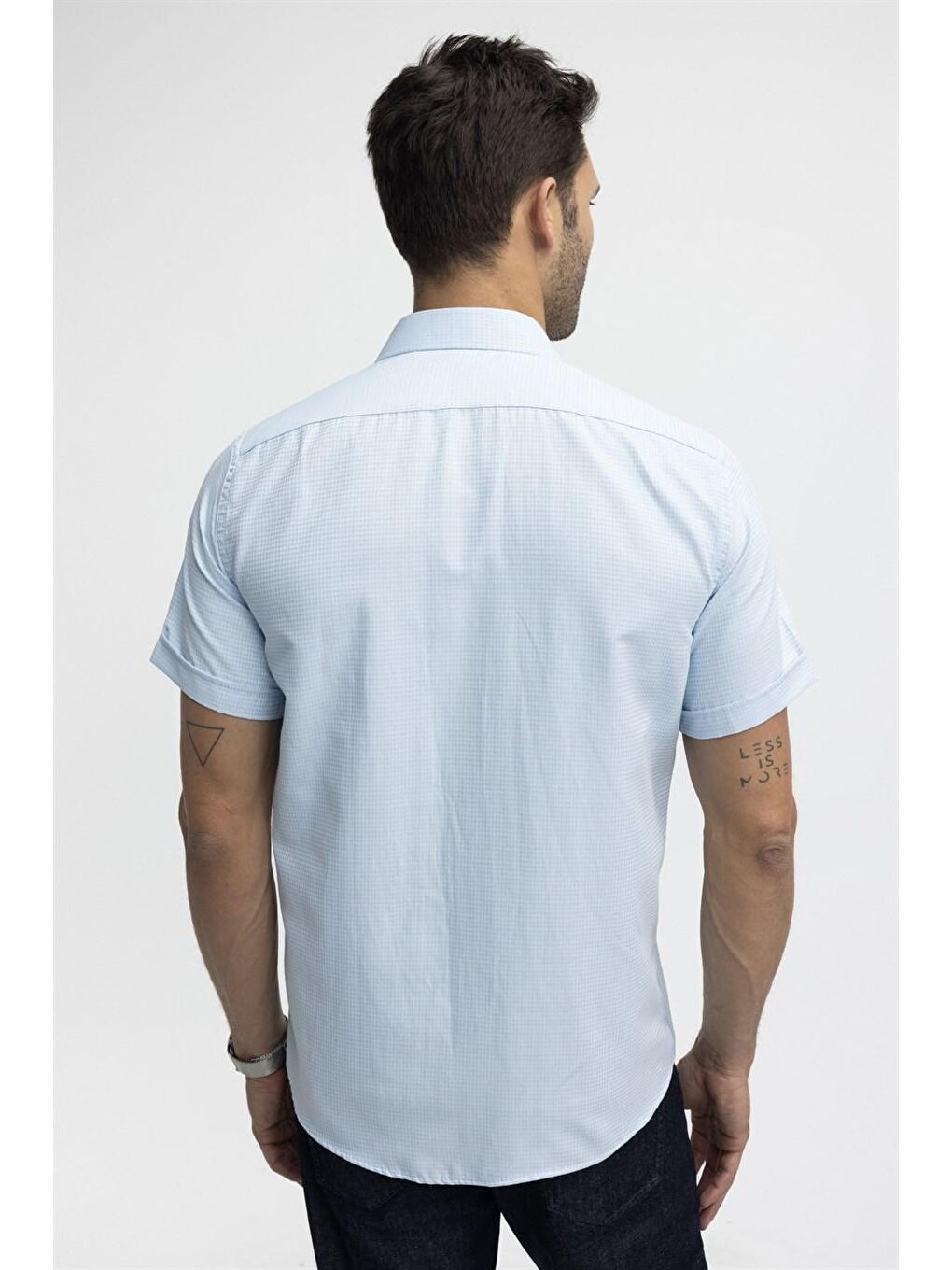 Klasik Fit Kısa Kol Armürlü Erkek Turkuaz Gömlek-3