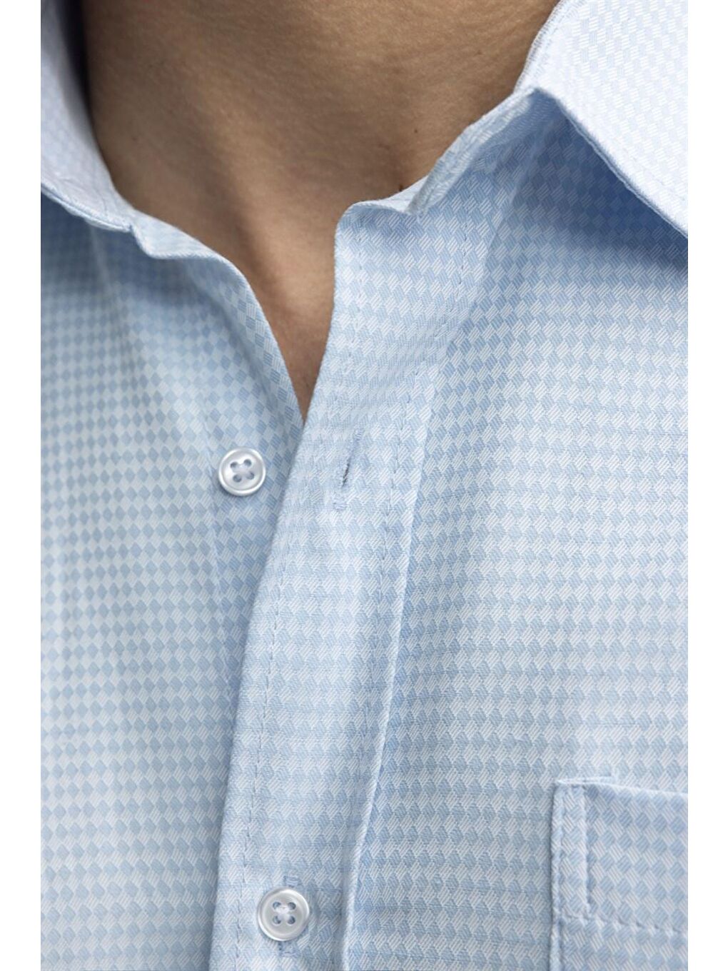 Klasik Fit Kısa Kol Armürlü Erkek Turkuaz Gömlek-4