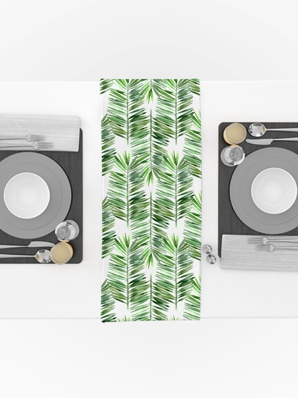 Karışık Yaprak Desenli Kadife Runner  40x140 cm-2