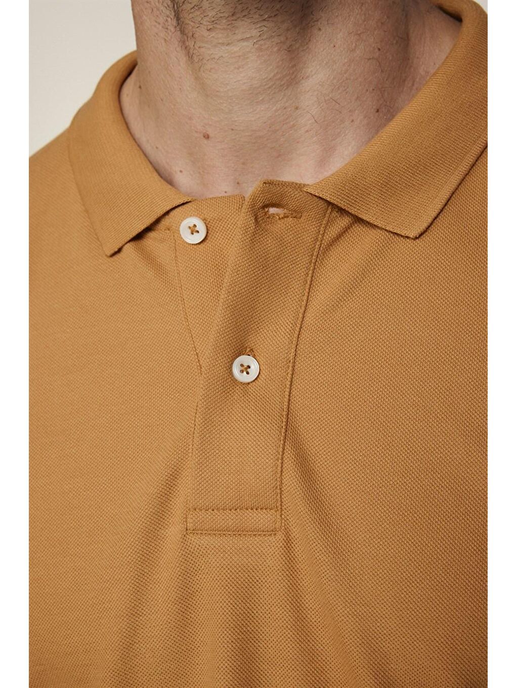 Kahverengi Erkek Slim Fit Dar Kesim %100 Pamuk Düz Pike Tarçın Renk Polo Yaka Tişört-3