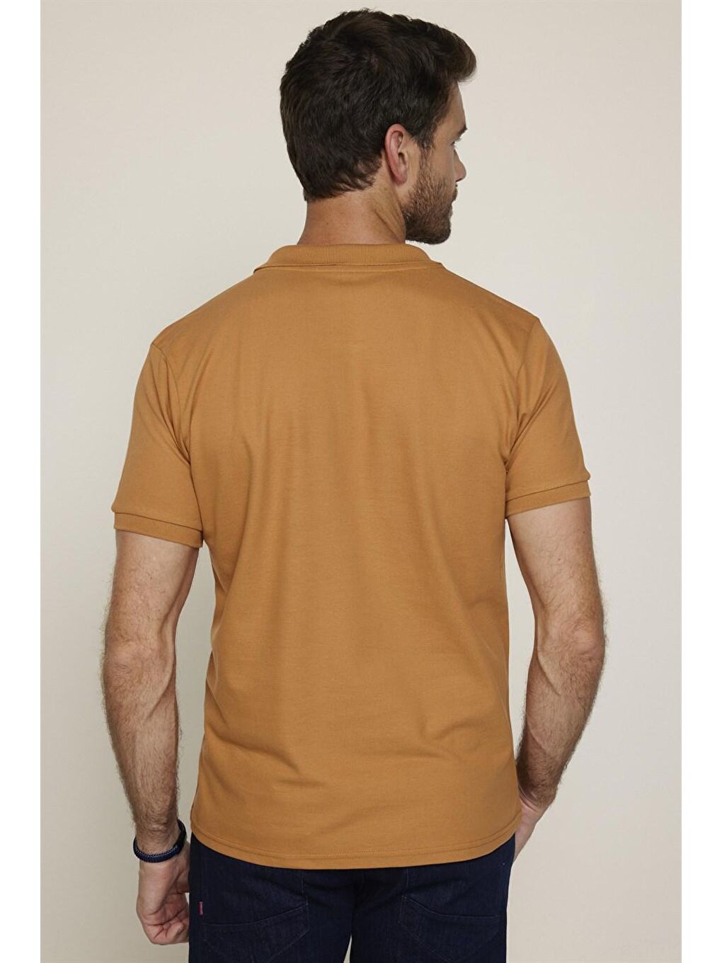 Kahverengi Erkek Slim Fit Dar Kesim %100 Pamuk Düz Pike Tarçın Renk Polo Yaka Tişört-4