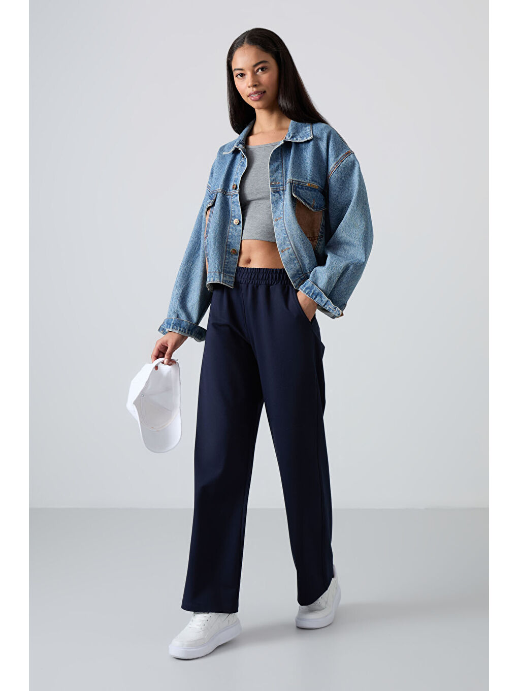 İndigo Yüksek Bel Cepli Rahat Form Geniş Paça Kadın Eşofman Alt - 94567