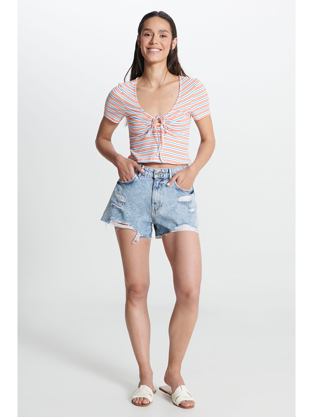 Regular Fit Normal Bel Açık Mavi Jean Şort