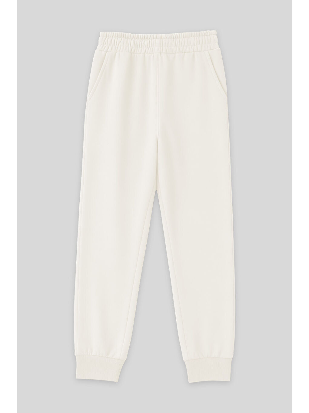 Ekru Yüksek Bel Jogger Rahat Form Manşetli Kadın Eşofman Alt - 94561-1
