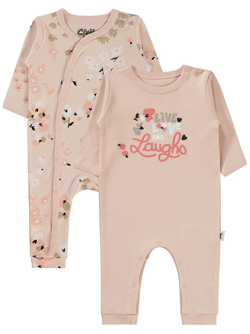Pembe Baby Flowery Baskılı 3-9 Ay Tulum - Pudra 9-12 Ay
