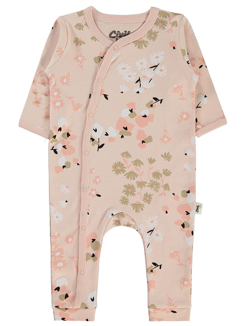 Pembe Baby Flowery Baskılı 3-9 Ay Tulum - Pudra 9-12 Ay-1