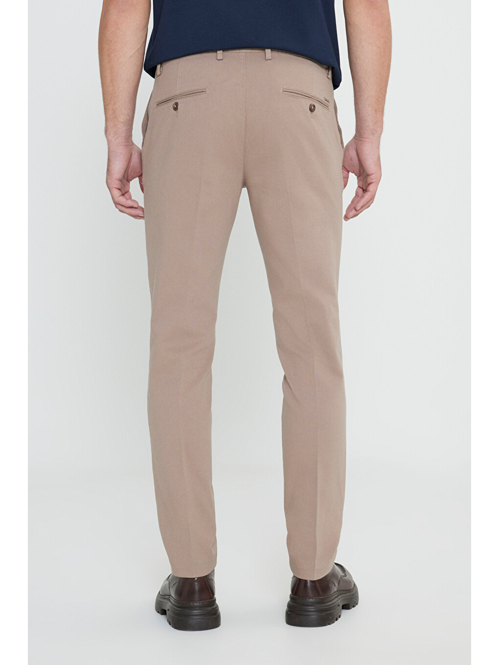 Erkek Bej Slim Fit Dar Kesim Yan Cepli Pamuklu Esnek Armürlü Pantolon-5