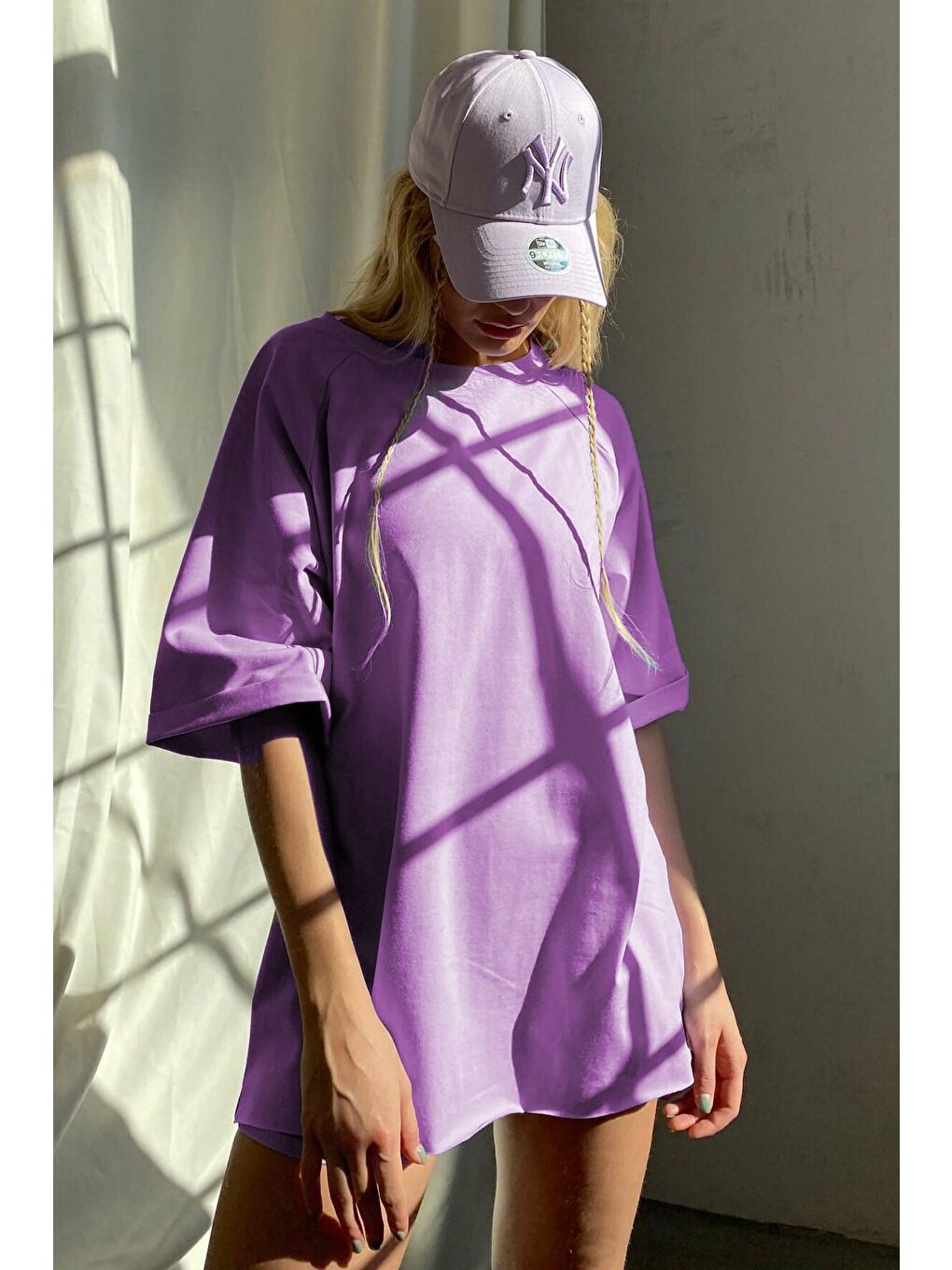 Madmext Lila Oversize Basic Kadın Tişört - 1