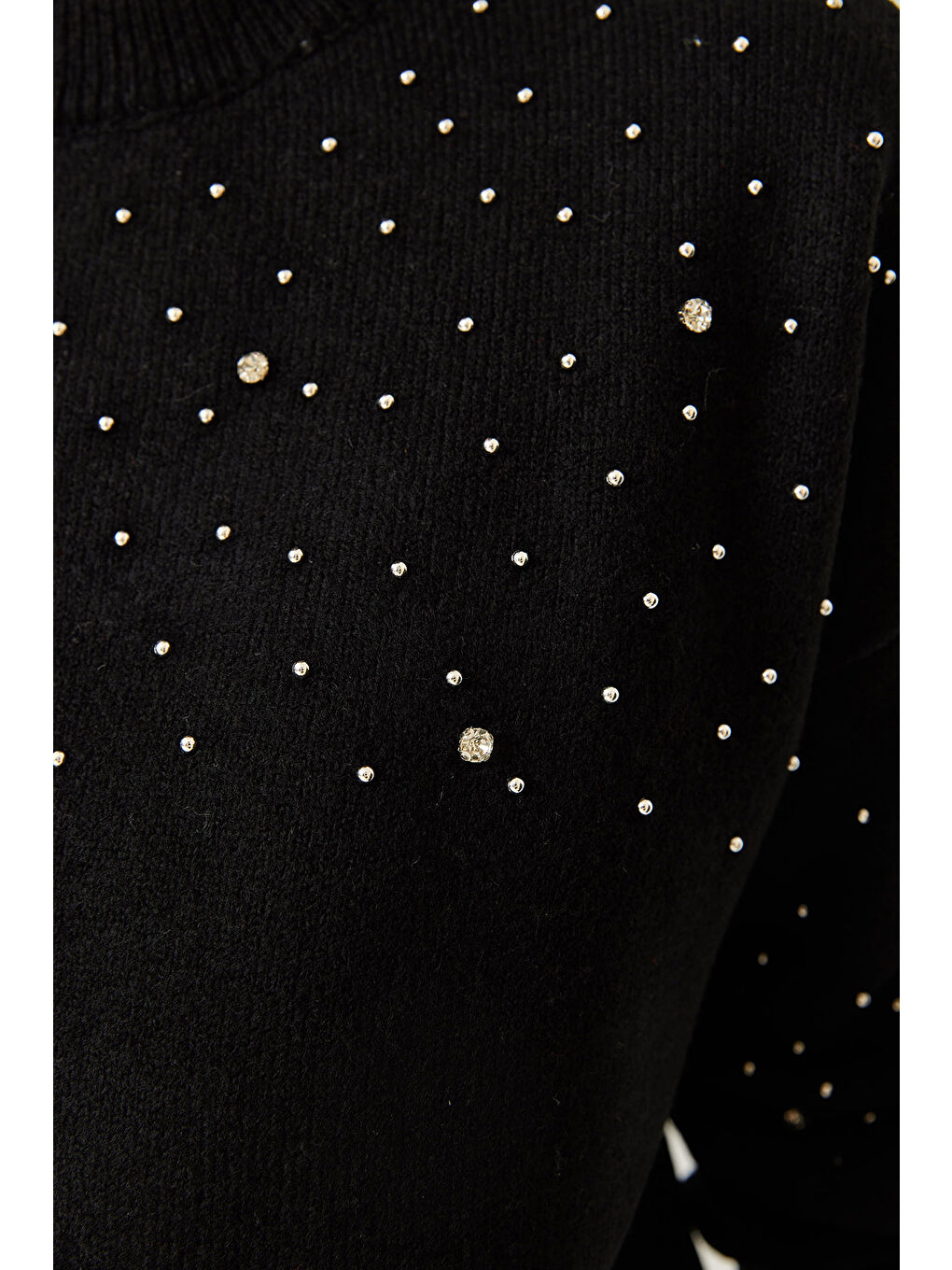 Siyah Kadın Taş İşlemeli Triko Kazak-4