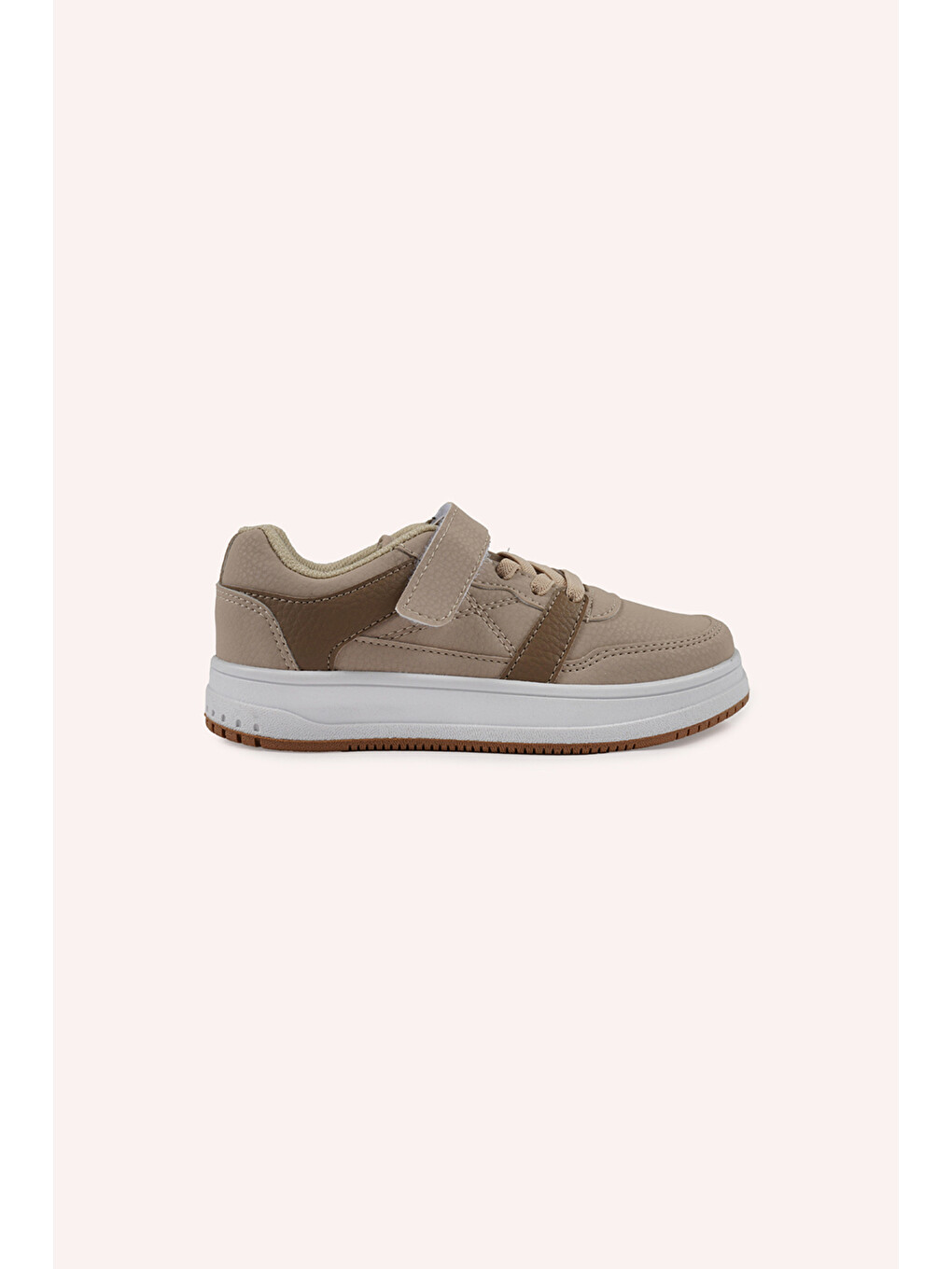 Kız Çocuk Renk Bloklu Cırt Cırtlı Bej Sneaker