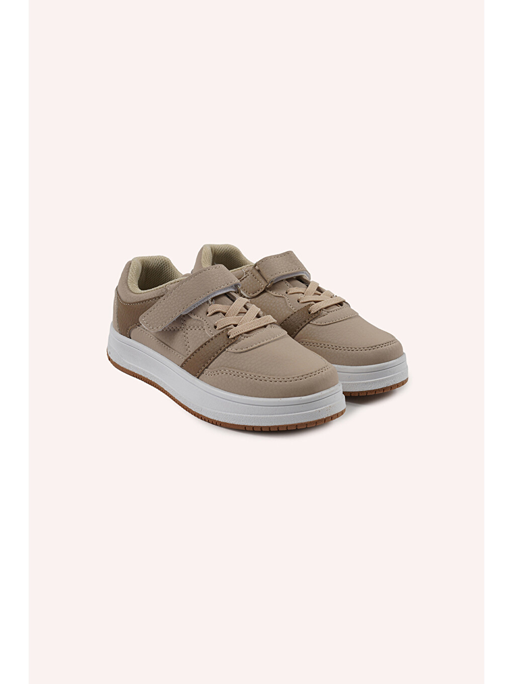 Kız Çocuk Renk Bloklu Cırt Cırtlı Bej Sneaker-2