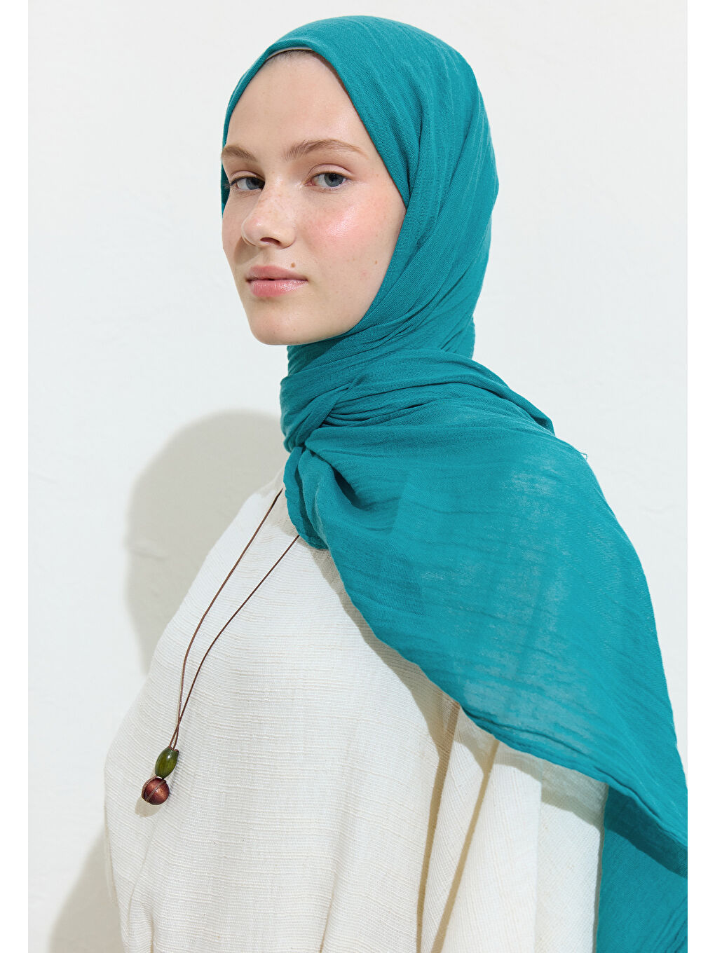 Turuncu Blue Cheese Pamuklu Keten Şal-1