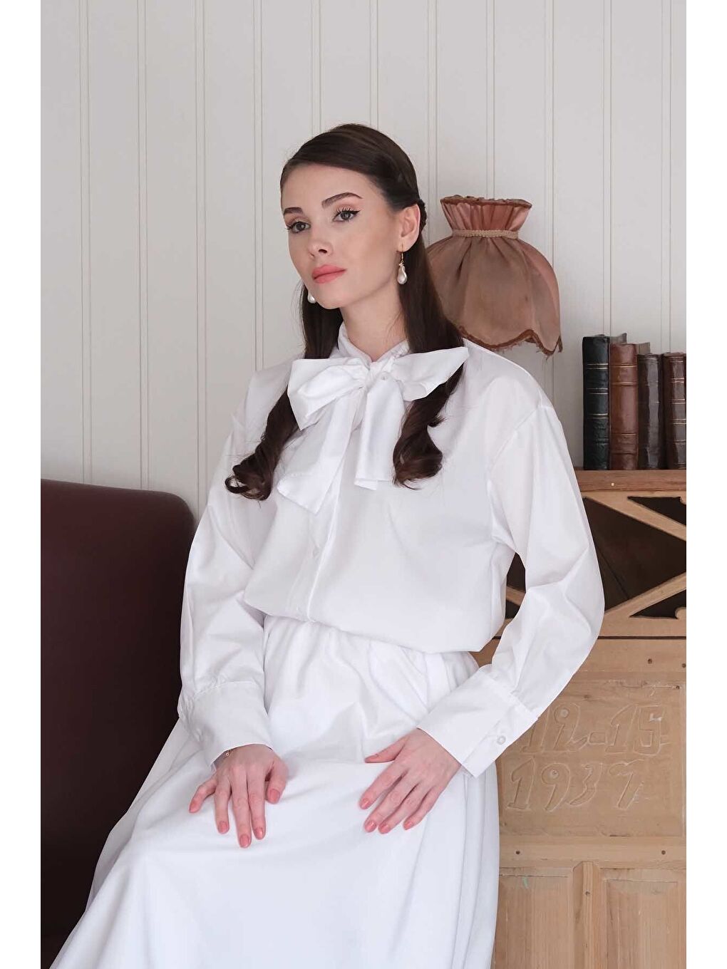 Ekru Paraşüt Kumaş Fiyonklu Gömlek-2