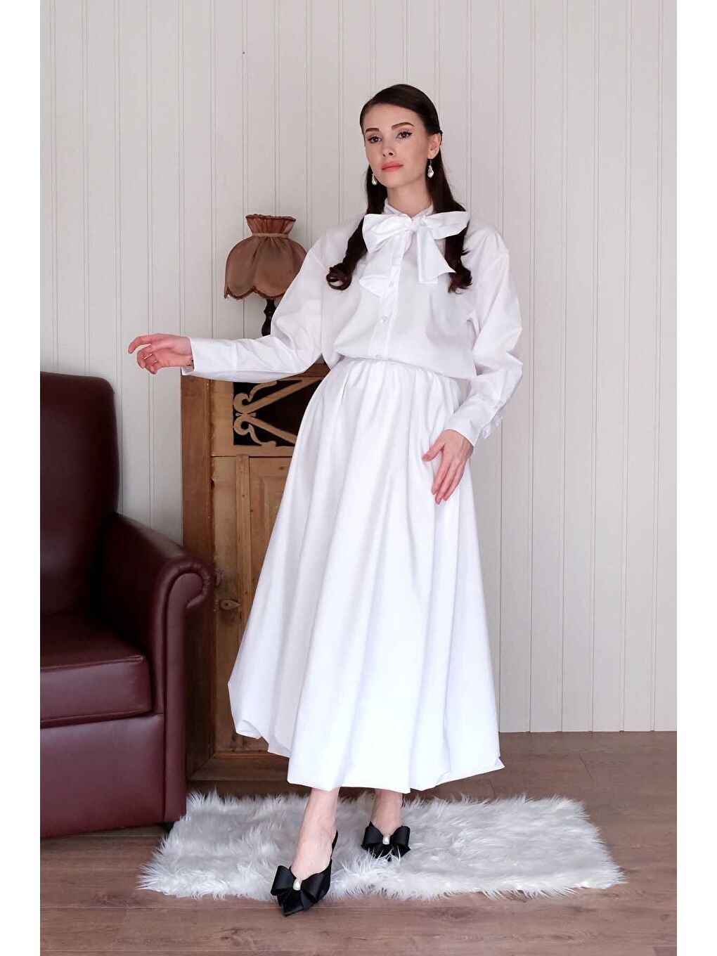 Ekru Paraşüt Kumaş Fiyonklu Gömlek-5