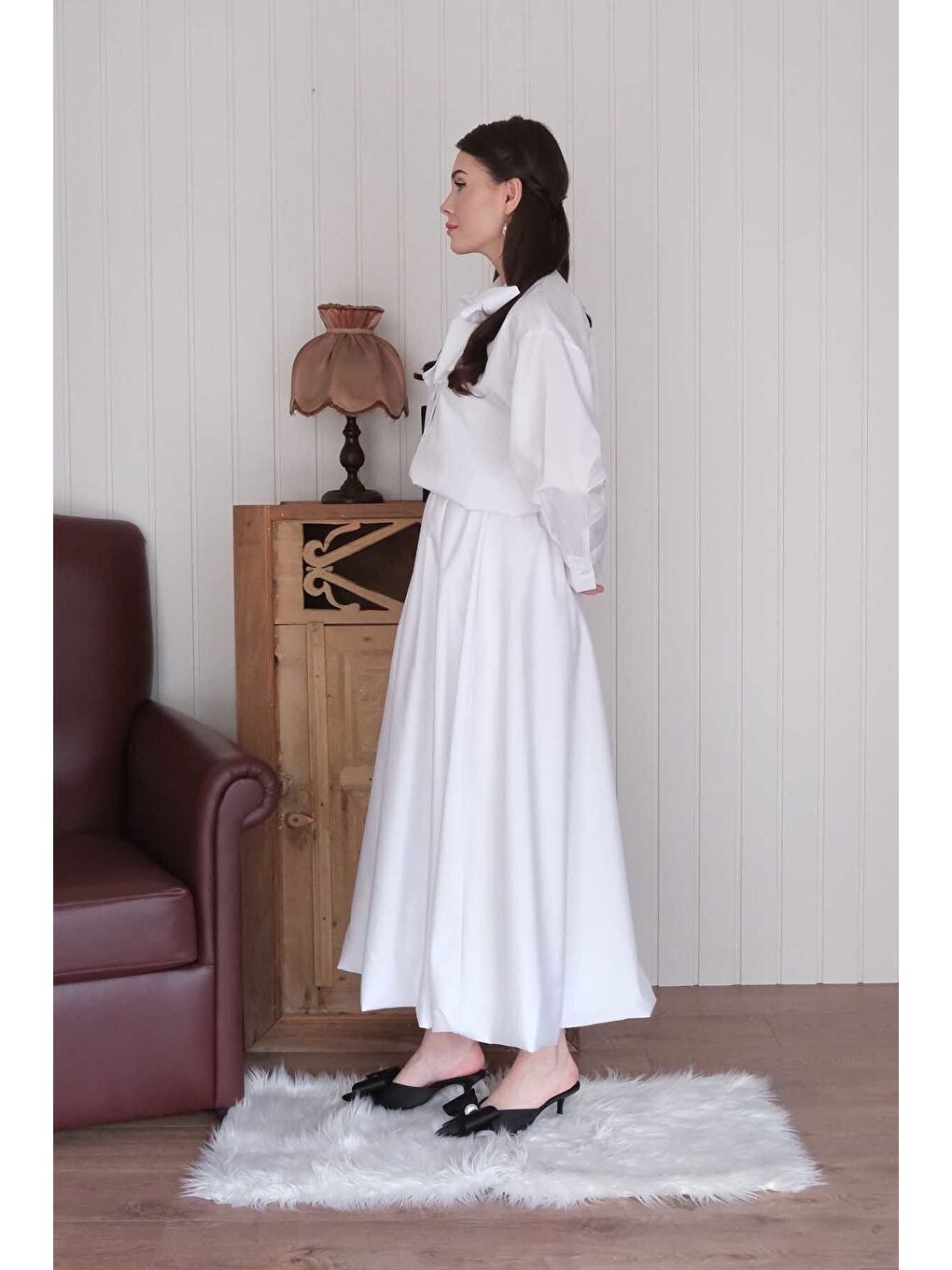 Ekru Paraşüt Kumaş Fiyonklu Gömlek-7