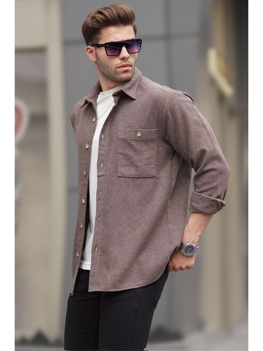 Bej Camel  Regular Fit Basic Erkek Oduncu Gömlek 6725