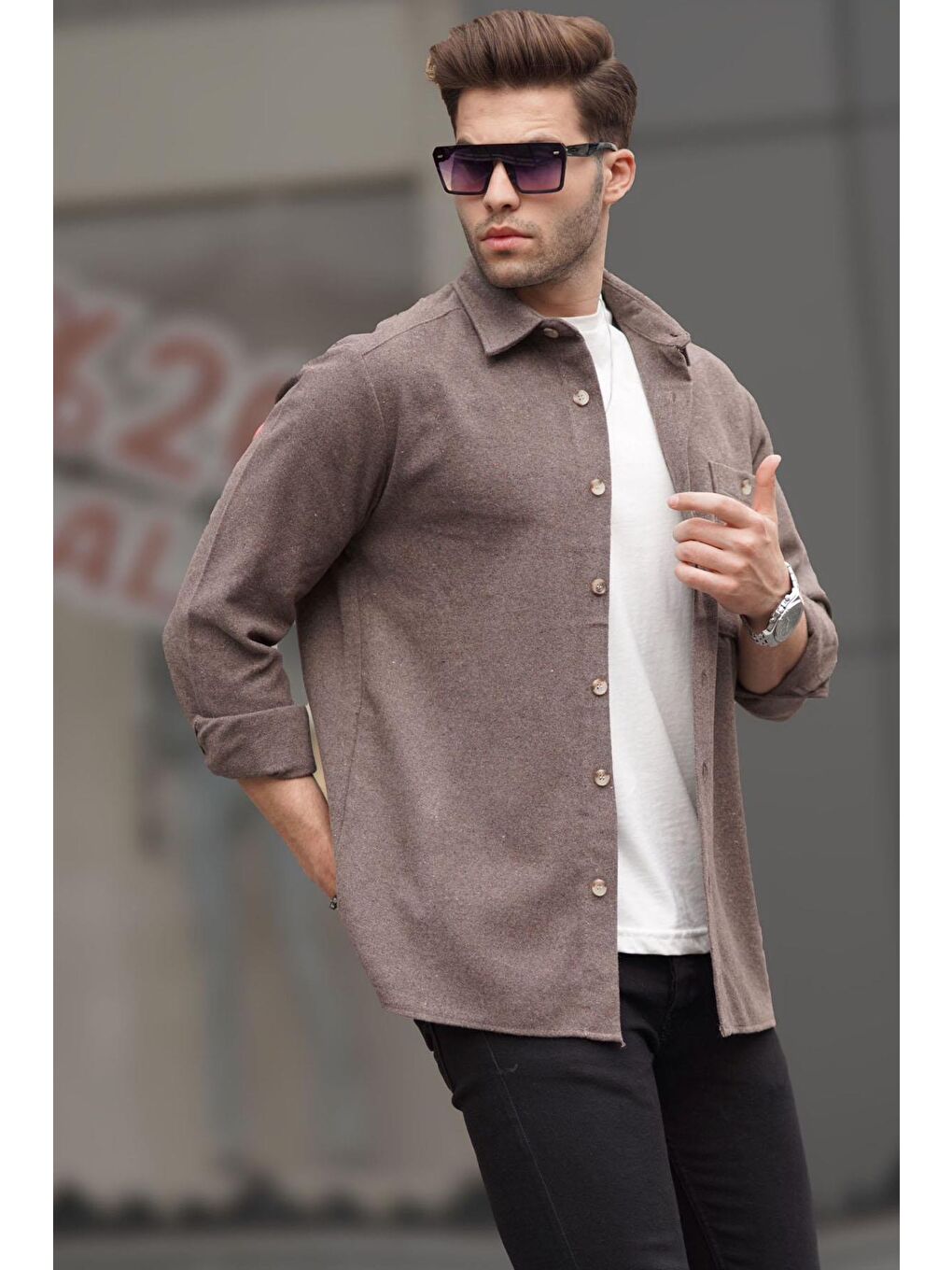 Bej Camel  Regular Fit Basic Erkek Oduncu Gömlek 6725-1