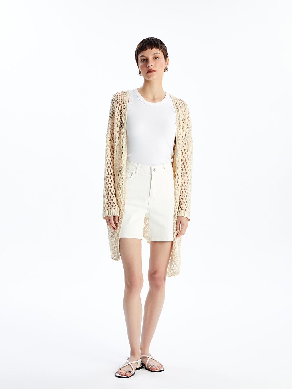 Ekru Krem Rengi Kadın Hırka Bgh08-1