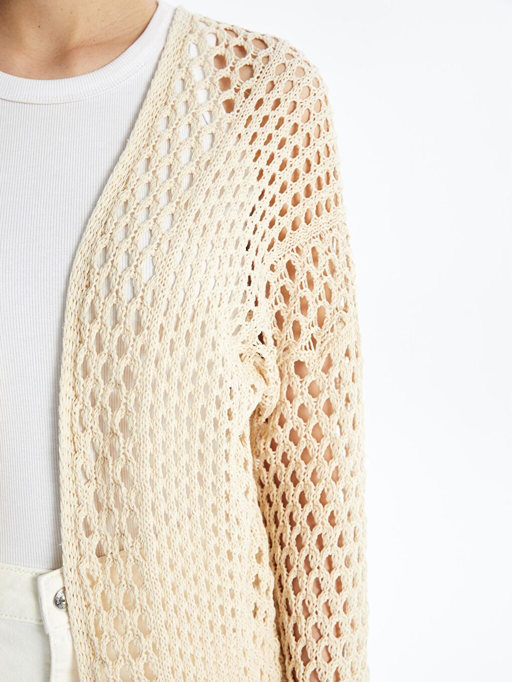 Ekru Krem Rengi Kadın Hırka Bgh08-3