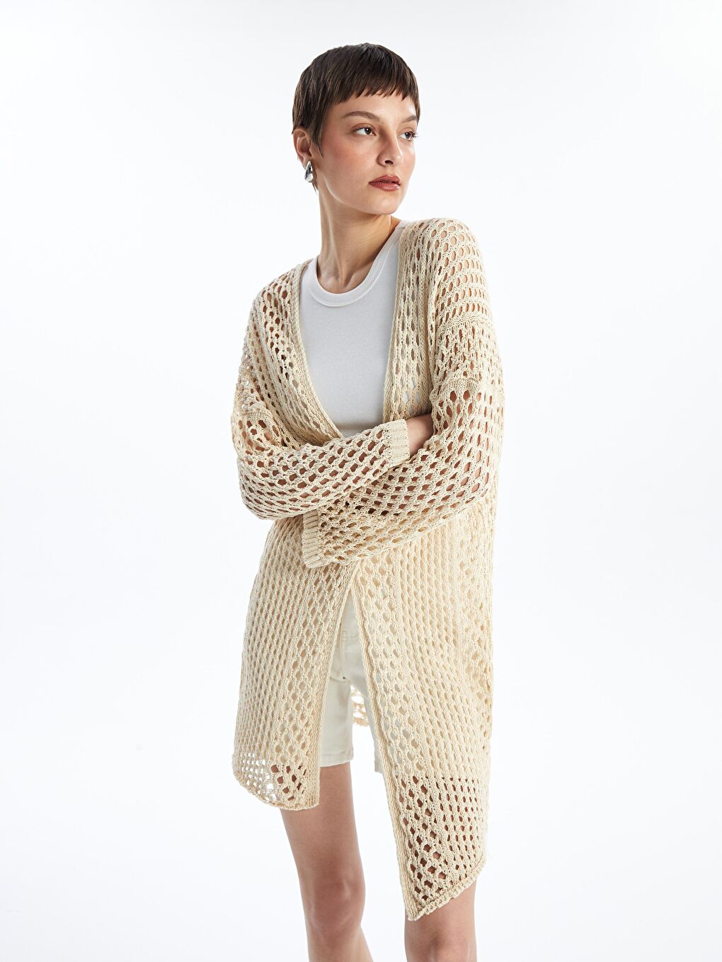 Ekru Krem Rengi Kadın Hırka Bgh08-4