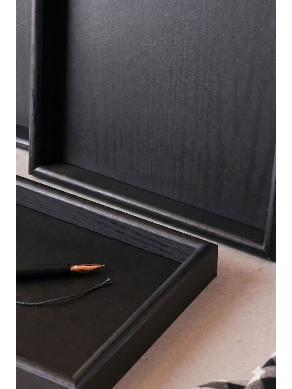 Porsima 1301050046  Ahşap Tepsi 3lü Set Çay Kahve Bambu Sunumu Tepsi Seti Siyah-3