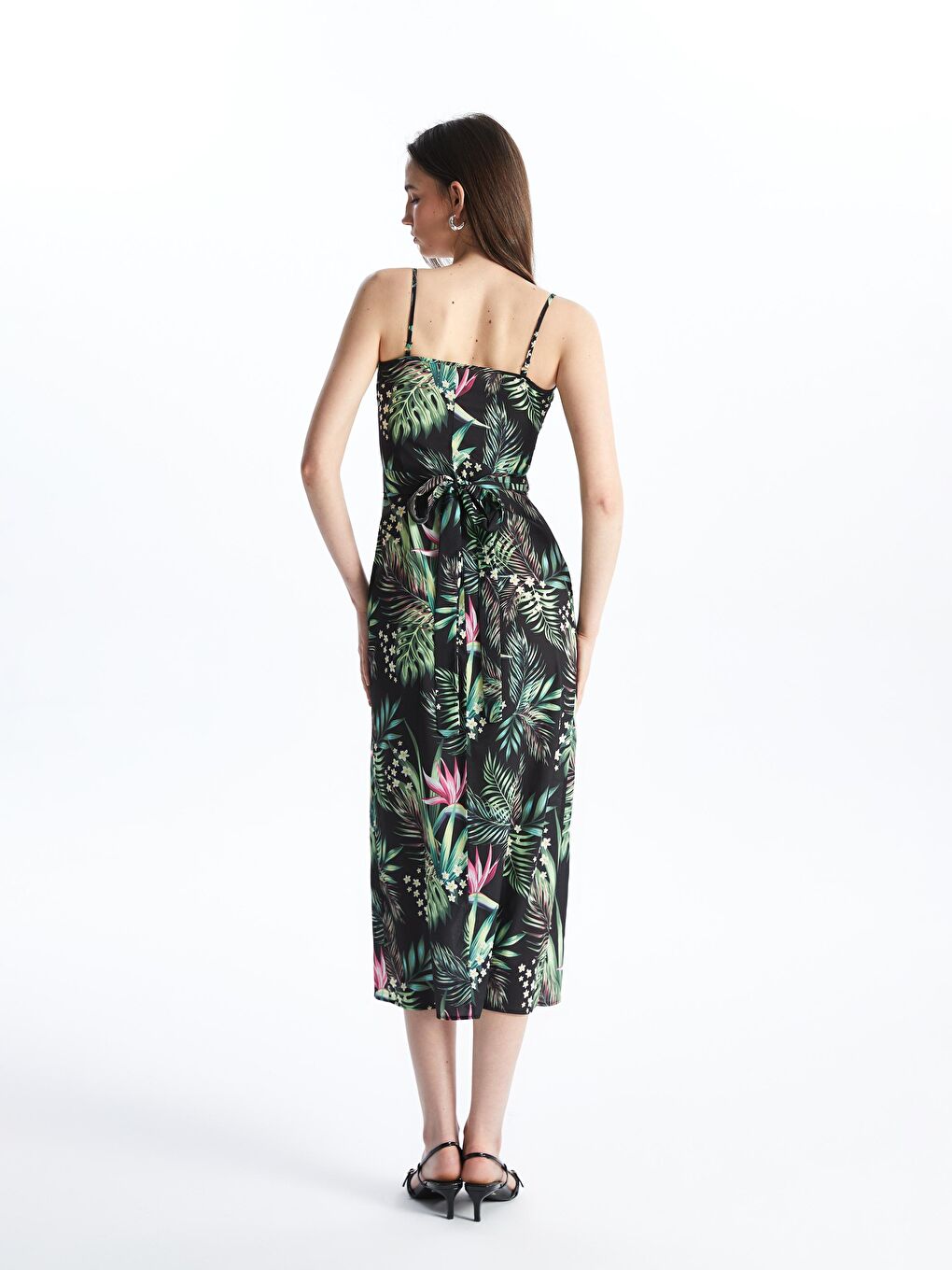 Kadın Desenli Yeşil Uzun Elbise Bge88-1