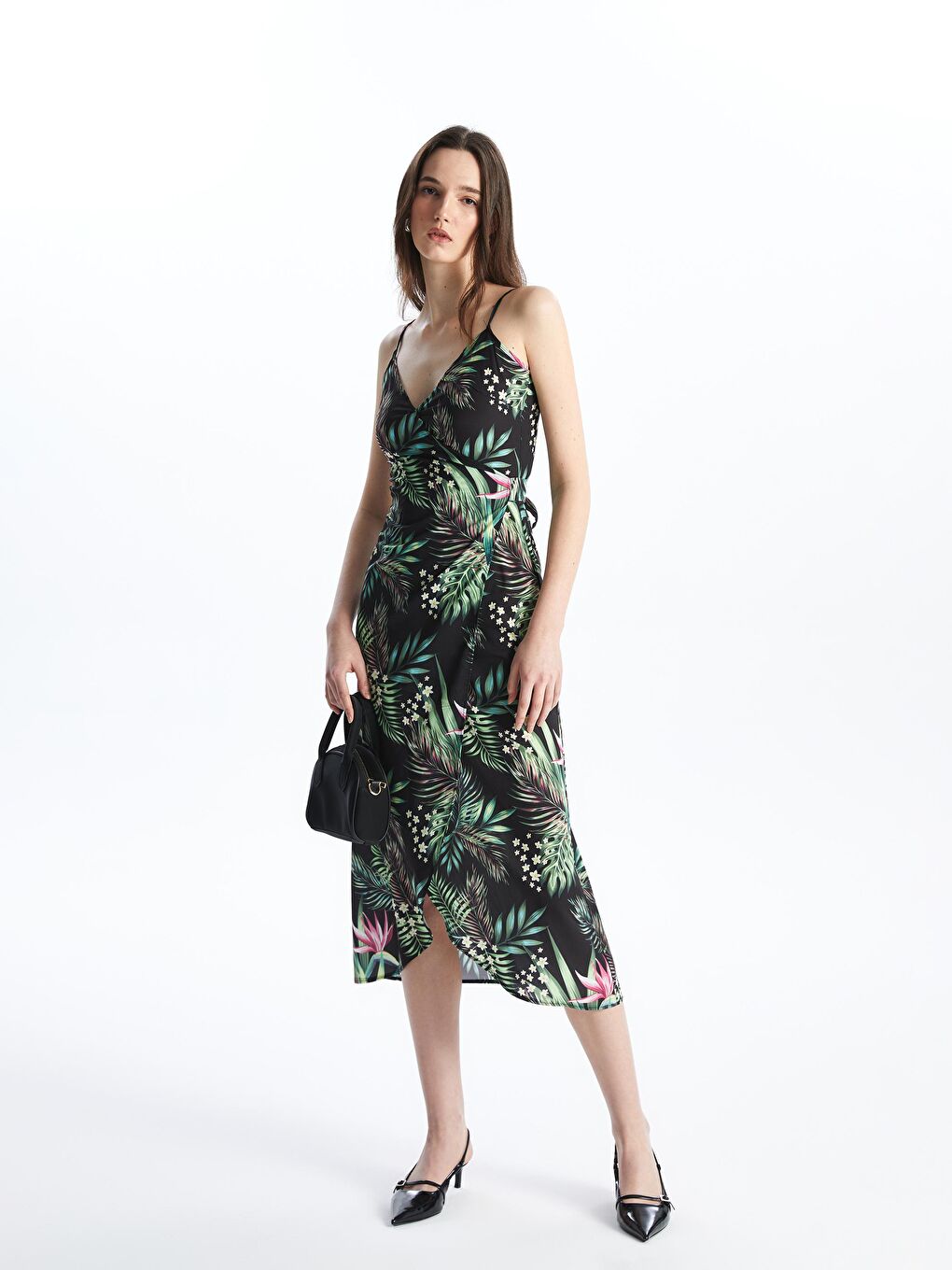 Kadın Desenli Yeşil Uzun Elbise Bge88-3