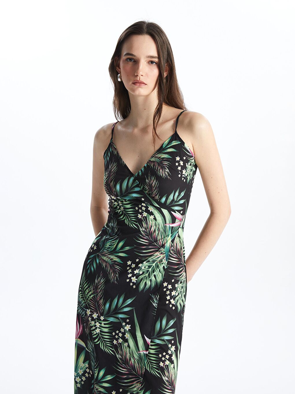 Kadın Desenli Yeşil Uzun Elbise Bge88-4