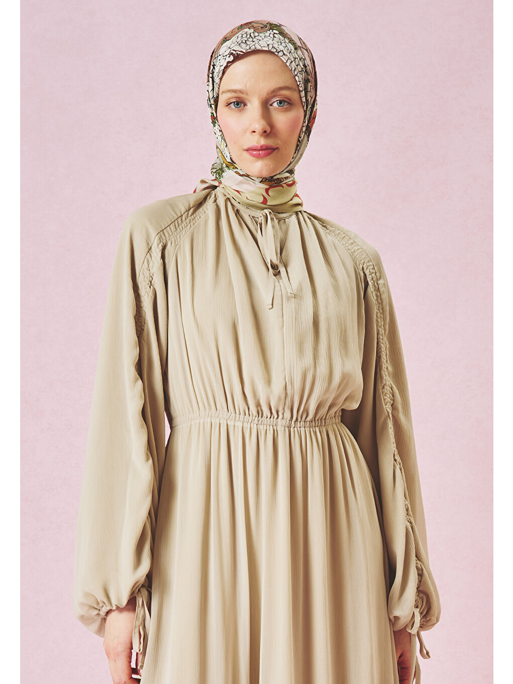 Bej Sage Starlıght Harmony Desen Floş Viskon Eşarp-3