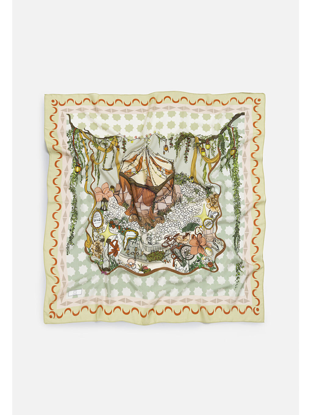 Bej Sage Starlıght Harmony Desen Floş Viskon Eşarp-5