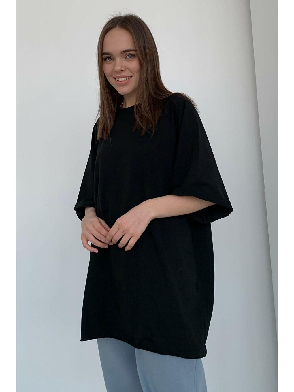 Siyah Oversize Basic Kadın Tişört