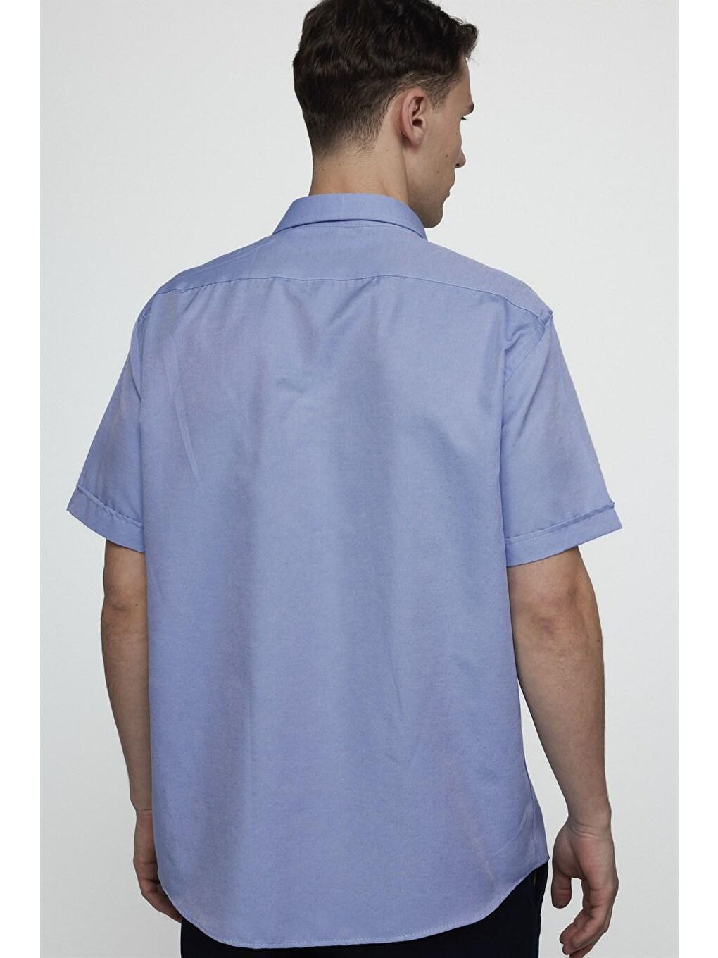 Mavi Klasik Fit Kısa Kol Oxford Doku Armürlü Kravatlık Gömlek-3